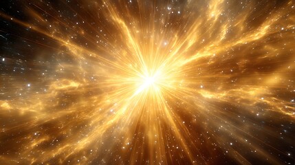 Digital art featuring a bright, central explosion with radiating light and cloud-like structures