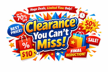Clearance Sale Extravaganza. Modern holiday banner with short greeting slogan, vibrant clearance sale banner highlighting must-see