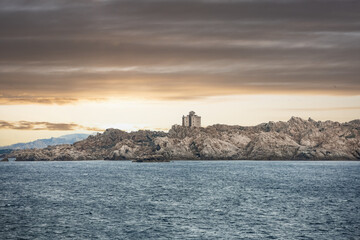 Sea passage between Corsica and Sardinia with the Sardinian cliffs in the background