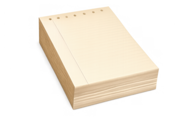 Stack of blank lined paper with holes, empty notepad ready for notes or writing on transparent background