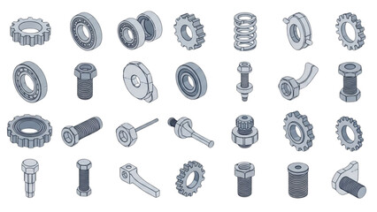 Various mechanical parts and components illustrated in a grid layout