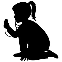 Silhouette of a young girl playing doctor with a stethoscope.
