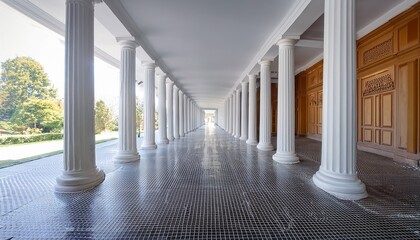 white columns in hall way