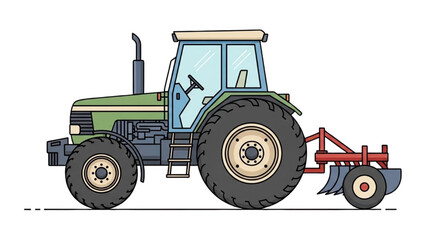 Obraz premium Tractor with attached plow working in agricultural field from operator's viewpoint