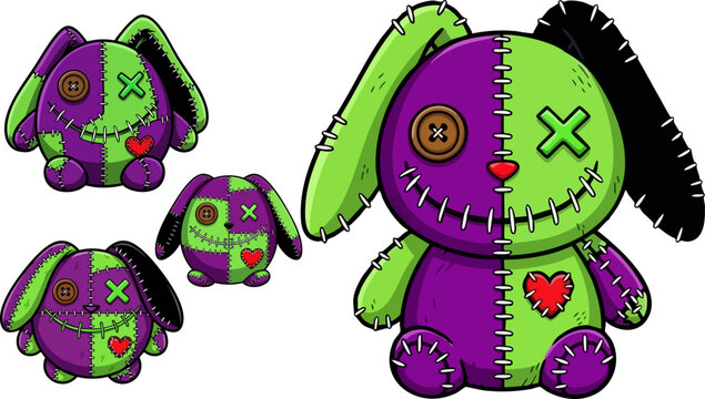 Creepy stitched bunny plush toy set