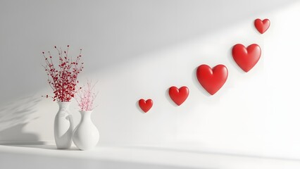 Happy valentine's day celebration with red hearts and flowers