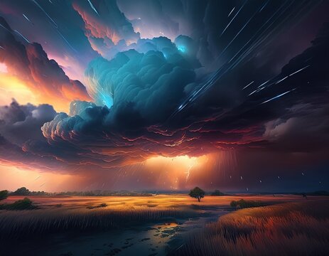 stormy clouds and rain with dramatic sky generative ai - Powered by Adobe