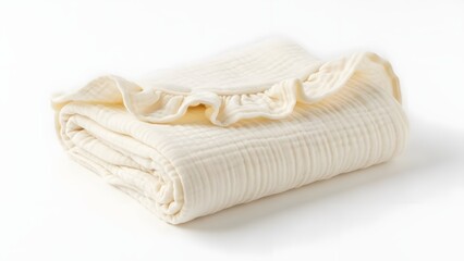 Folded White Blanket on White Background.
