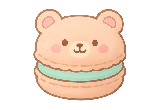 Cute bear shaped macaron illustration with pastel colors
