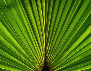 Fototapeta premium Detailed close-up of vibrant green palm leaf radiating from center