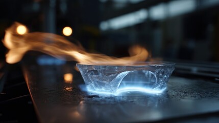 A timelapse sequence showing the gradual morphing of a 4Dprinted aerospace component as it is subjected to heat emphasizing the fluidity and responsiveness of the material.