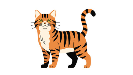 Fototapeta premium Friendly orange tabby cat with dark stripes stands alert with its tail raised in this vibrant digital animal character.