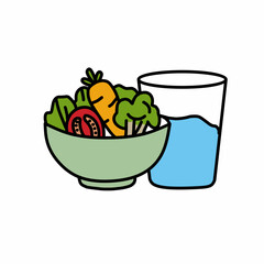 Colorful salad bowl vector illustration set, healthy food design vegetable mix