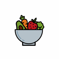 Colorful salad bowl vector illustration set, healthy food design vegetable mix