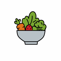 Colorful salad bowl vector illustration set, healthy food design vegetable mix