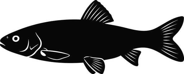 Black silhouette of a freshwater fish, simple aquatic creature shape
