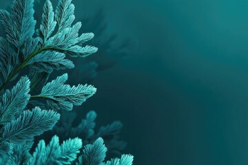 Teal fern-like fronds in soft focus against a muted teal backdrop, nature-inspired