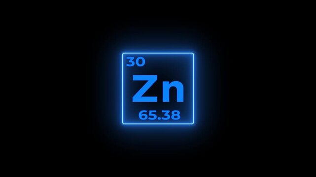 30 Number Zinc (Zn) symbol school chemistry lesson animation element of the periodic table on white background.4k video.