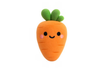 Plush carrot toy smiling with a kawaii expression