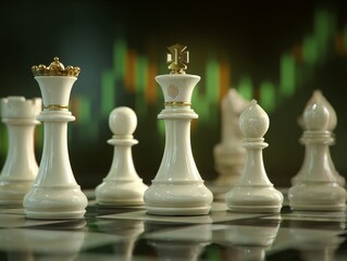 Chess pieces on futuristic board representing business strategy