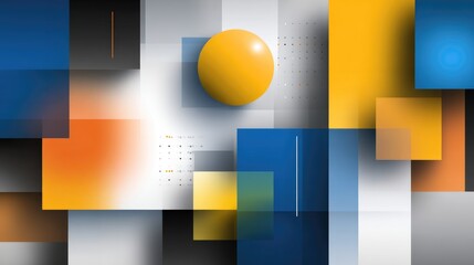 Abstract geometric composition featuring colorful shapes and soft gradients in vibrant hues of blue, orange, yellow, and gray representing modern design elements