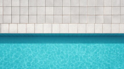 Obraz premium Aerial View of Geometric Swimming Pool with Clear Water and Modern Tile Surrounding, Inviting Summer Serenity and Relaxation