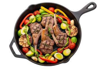 cast iron lamb chops with grilled vegetables skillet dinner