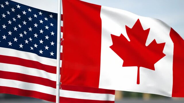 Multinational Flags Display Featuring Both Canadian and American Symbols