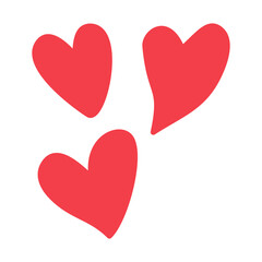 Three red hearts floating together against a white background