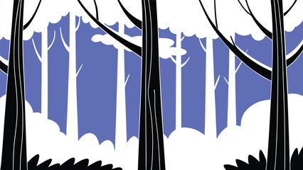 Flat Vector Blue Forest Woods Silhouette Landscape Scene Wallpaper