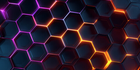 Abstract Hexagonal Pattern with Neon Glowing Edges