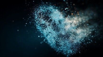 A fingerprint dissolving into digital particles