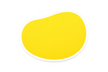 Yellow fluid organic abstract shape sticker creating a modern graphic element with white border, isolated on transparent background
