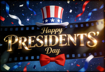 Happy presidents day celebration with hat and bow tie for national holidays and honoring washington's birthday