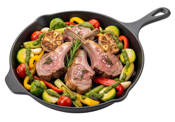 lamb chops skillet with roasted vegetables and lemon zest