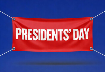 Red banner with text for president day national holidays hanging on blue background for patriotic events and celebration