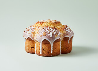 Whole Italian Colomba Pasquale Cake on Light Pastel Background