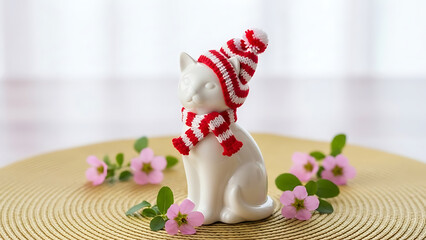 Cozy cat figurine in winter attire