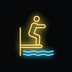 Obraz premium Neon sign of a swimmer on a diving board about to jump into water