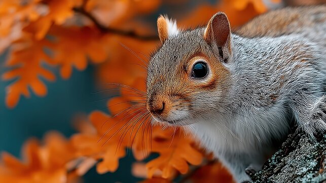 squirrel on a tree filled with vibrant orange leaves
