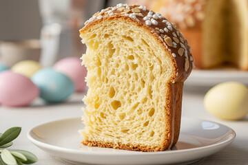 Close-Up Slice of Italian Colomba Pasquale Showing Soft Crumb