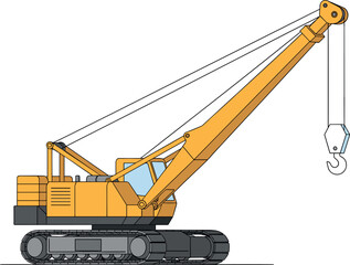 Crawler crane with angled boom and hook – heavy construction equipment by flavector © Yeasin