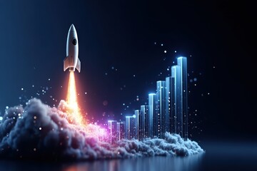 growth bar chart rocket, innovation