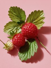 small alpine strawberry with leaves on a white background