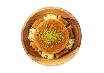 pistachio garnish burger on wooden plate top view