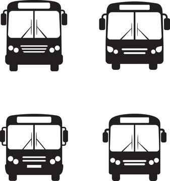 Four black silhouette buses facing forward in two rows