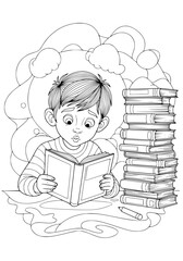 the boy diligently studies science. coloring book