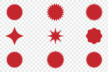 Black Starburst Sparkle Icons Set, Minimalist Y2K Geometric Star Shapes, Vector Retro Sunburst Symbols, Trendy Bold Graphic Design Elements for Logo