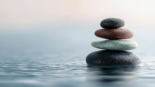 Zen Stones Creating Balance and Mindfulness in Tranquil Water, Evoking Calmness Through Natures Serene Atmosphere