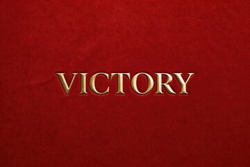 Luxury red velvet background with elegant gold typography spelling victory. Premium motivational design for business success, leadership concepts, branding, posters, presentations, and inspirational